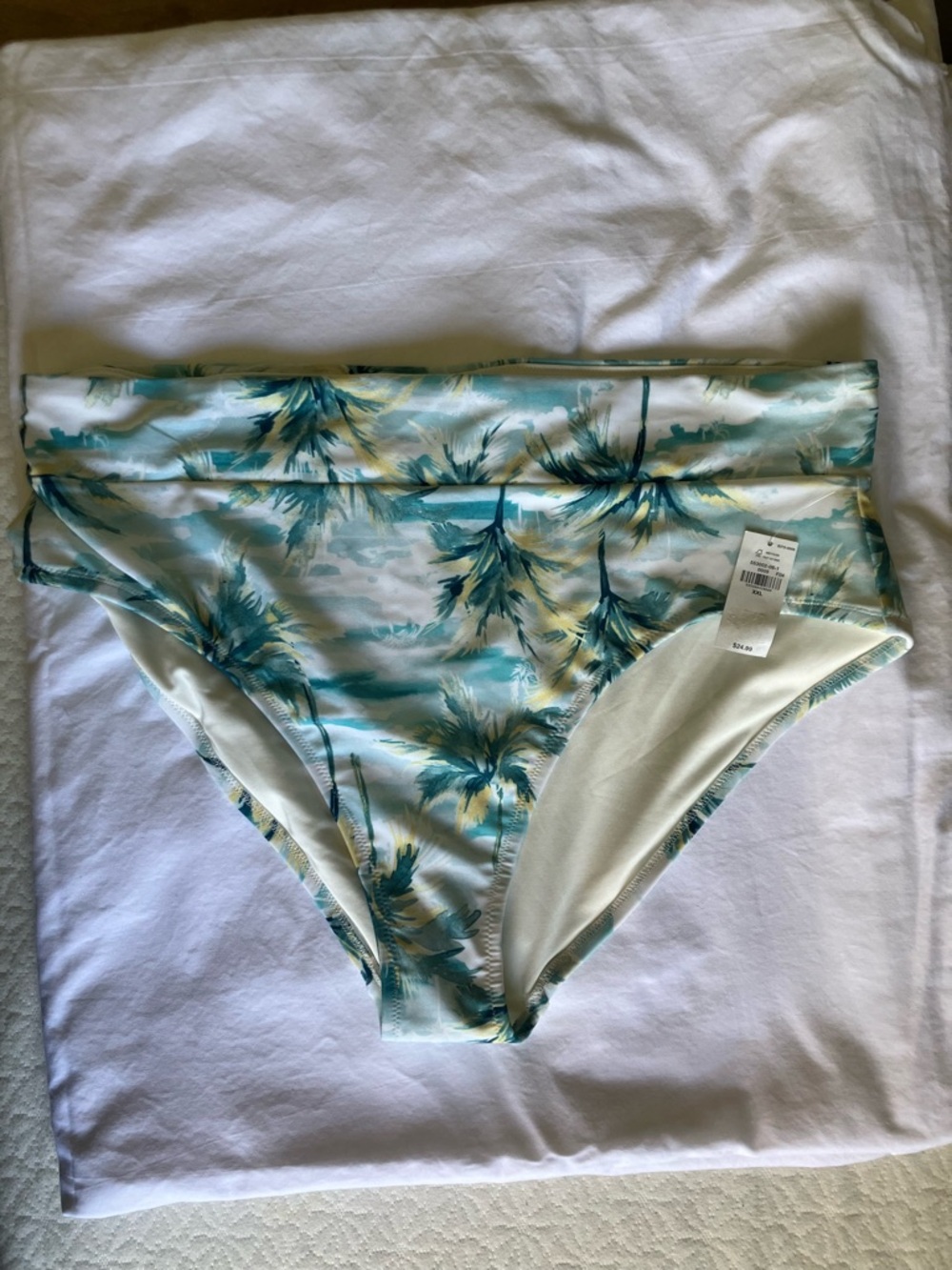 Old Navy Turquoise Palm Print High Waist Bikini Bottoms